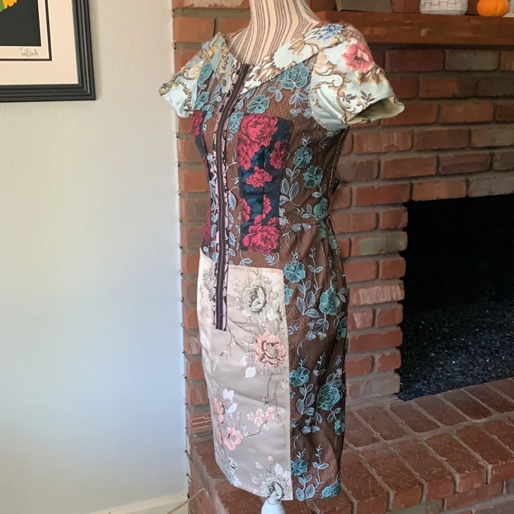 Anthropologie Byron Lars “Beguile” Pieced Brocade Dress Embroidered Floral Sz 2P - Picture 10 of 16